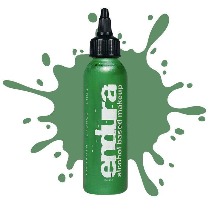 European Body Art Endura Metallic Green 4oz bottle with swatch behind