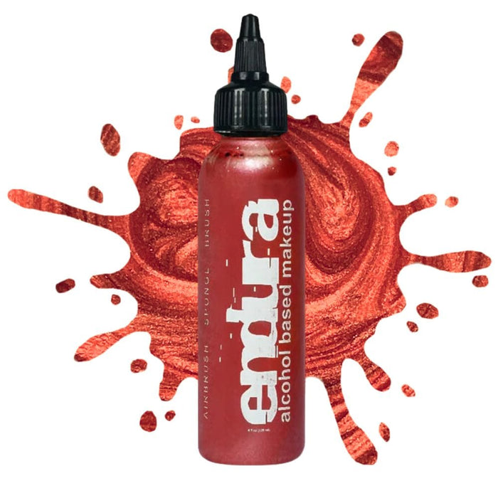 European Body Art Endura Metallic Red 4oz bottle with swatch behind