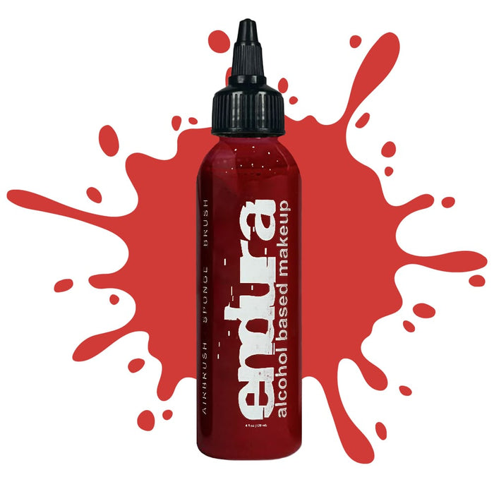 European Body Art Endura Pro Fresh Blood 4oz with swatch behind bottle