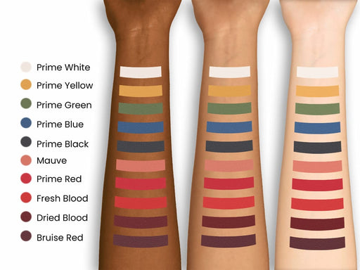 European Body Art Encore SFX Palette swatches on different skin tones