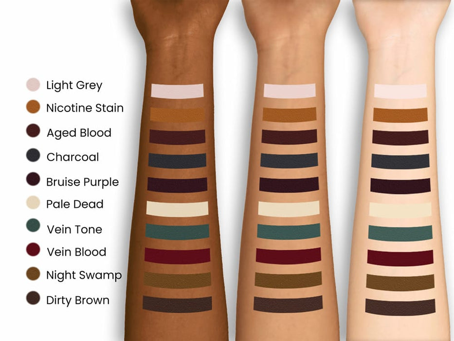 European Body Art Encore Undead Palette swatches on different skin tones