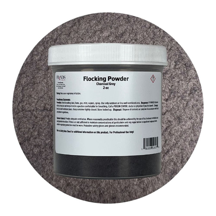 Flocking Powder Charcoal Grey 2oz container with color swatch behind