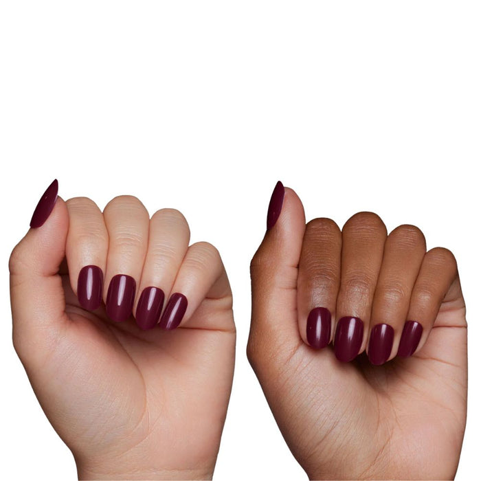 Glamnetic Press-On Nails Berry Maroon worn on two different skin tones