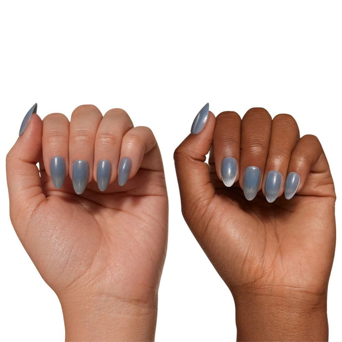 Glamnetic Press-On Nails Baby Blues on two different skin tones