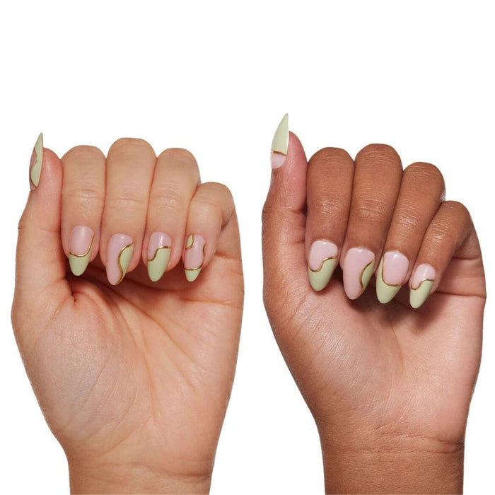 Glamnetic Press-On Nails Olive You on two different skin tones