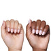 Glamnetic Press-On Nails Silver Belle on two different skin tones