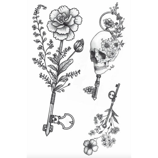 Hook Up Tattoos Keys and Flowers three options of varying sizes