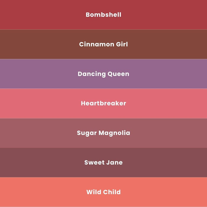 Jane Iredale ColorLuxe Liquid Blush Shade chart with names.