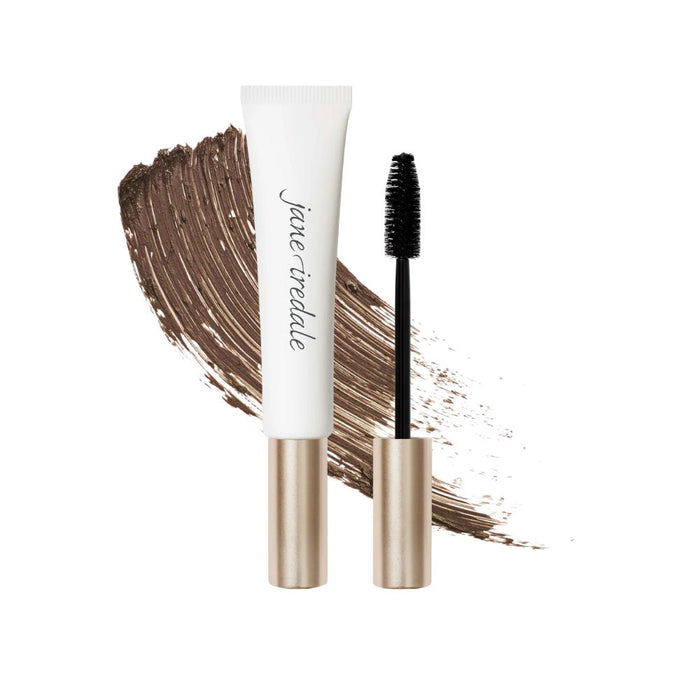Jane Iredale Longest Lash Thickening And Lengthening Mascara espresso (brown) tube and wand with swatch behind