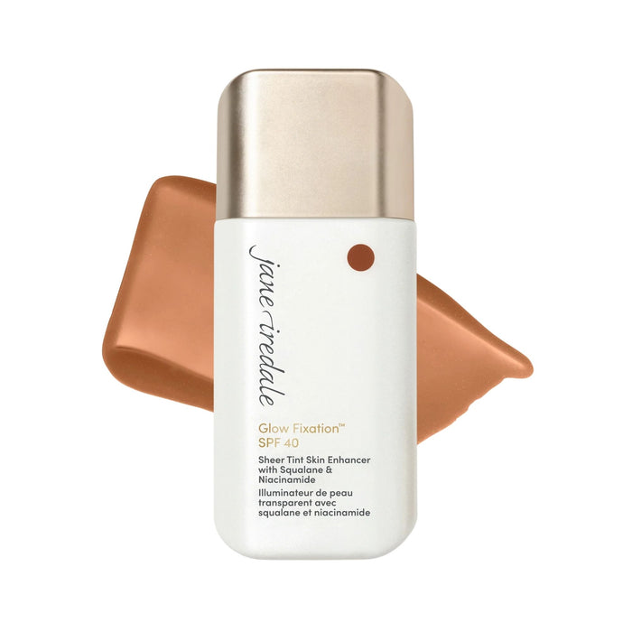 Jane Iredale Glow Fixation SPF40 Sheer Tint Medium-Medium Dark with swatch