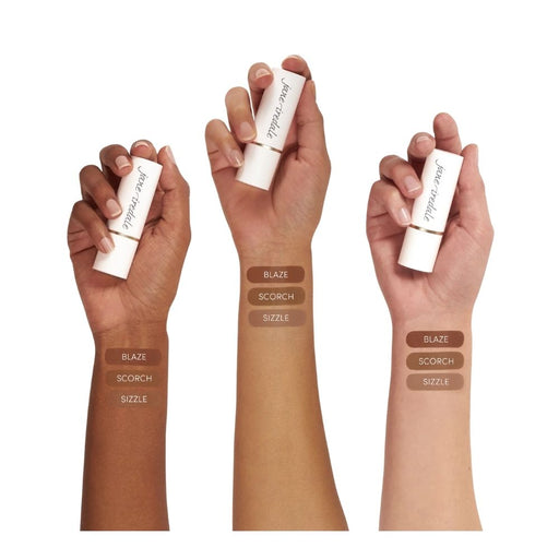 Jane Iredale Glow Time Bronzer Stick arm swatches with names