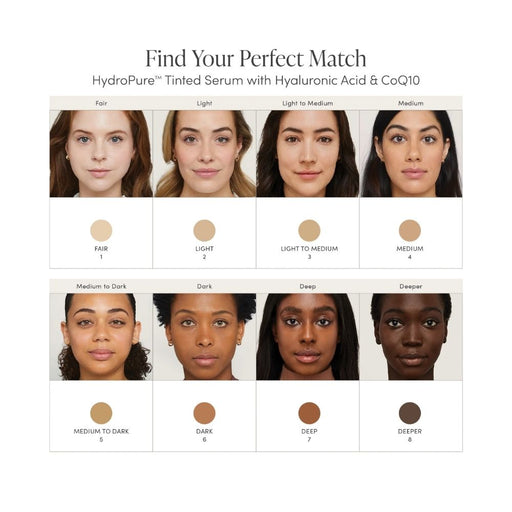 Jane Iredale HydroPure Tinted Serum shade match chart