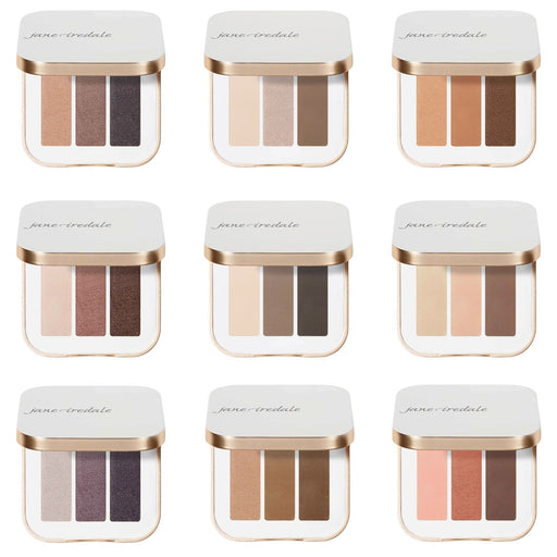 Jane Iredale PurePressed Eye Shadow Triple palettes in a 3x3 grid