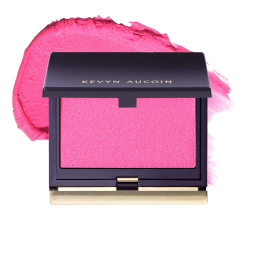 Kevyn Aucoin Sensual Skin Blush Revealed open compact with swatch behind