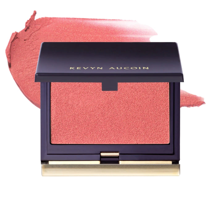 Kevyn Aucoin Sensual Skin Blush Stripped open compact with swatch behind