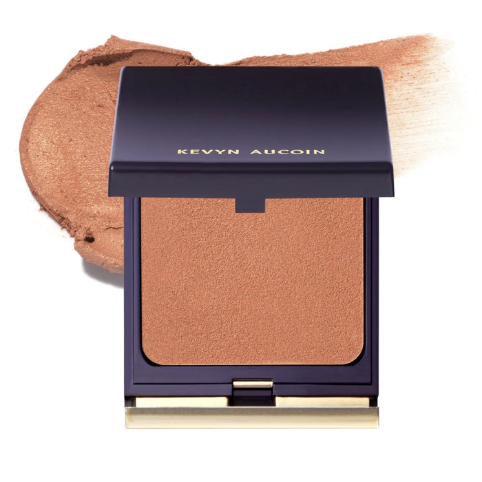 Kevyn Aucoin Sensual Skin Bronzer open compact Golden Hour with swatch behind
