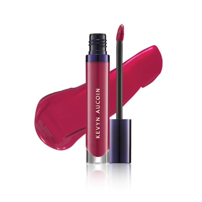 Kevin Aucoin Velvet Lip Paint You-Phoric with swatch behind product
