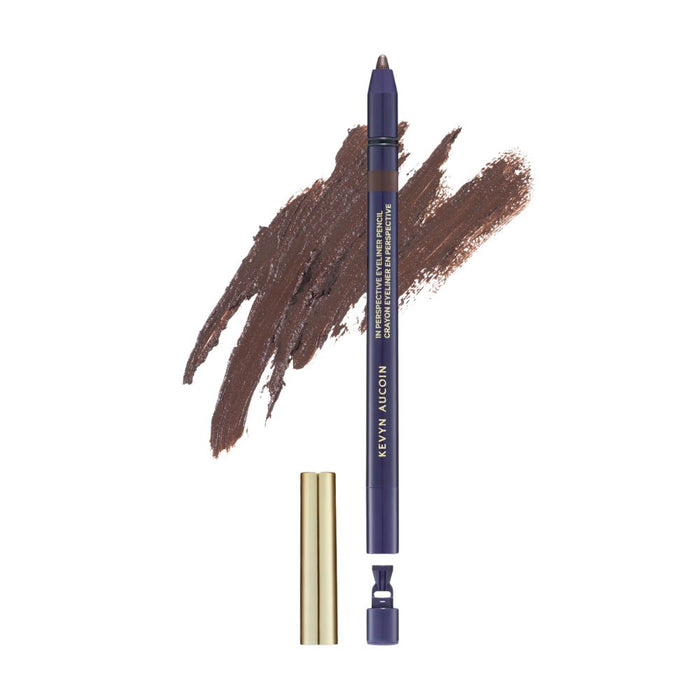 Kevyn Aucoin In Perspective Eyeliner Pencil Brown uncapped with swatch behind