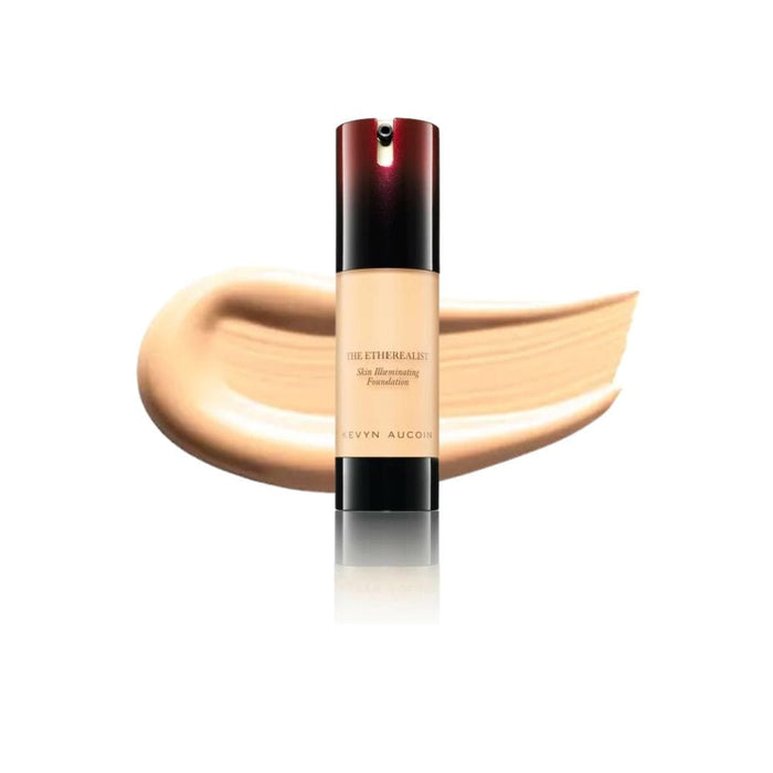 Kevyn Aucoin Etherealist Skin Illuminating Foundation Light EF 01 with swatch behind product