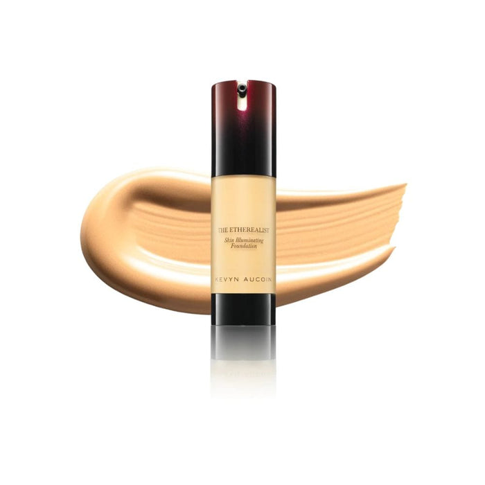 Kevyn Aucoin Etherealist Skin Illuminating Foundation Light EF 02 with swatch behind product
