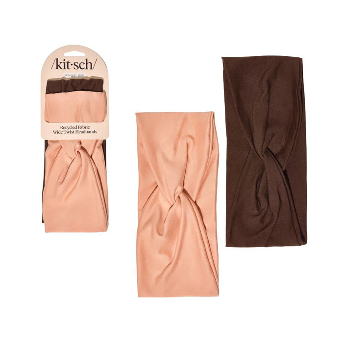 Kitsch Wide Twist Headbands 2 Count Rosewood - pinkish peach and dark brown