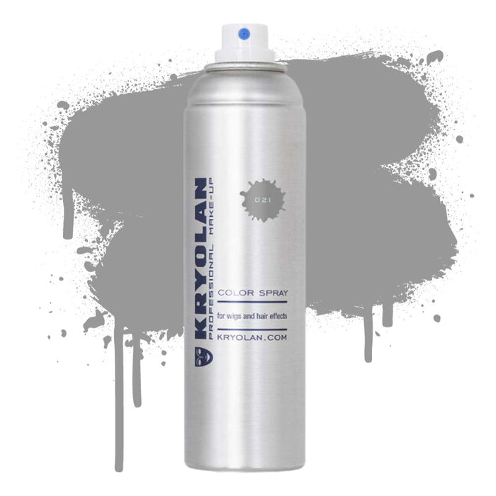 Kryolan Color Spray D21 Silver 5oz canister with swatch behind