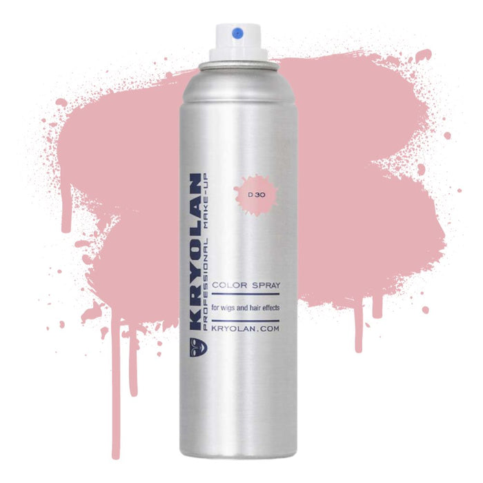 Kryolan Color Spray D30 Opaque Pink 5oz canister with swatch behind