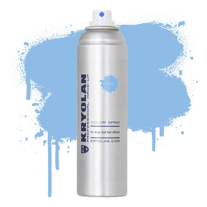 Kryolan Color Spray D32 Azure Blue 5oz canister with swatch behind