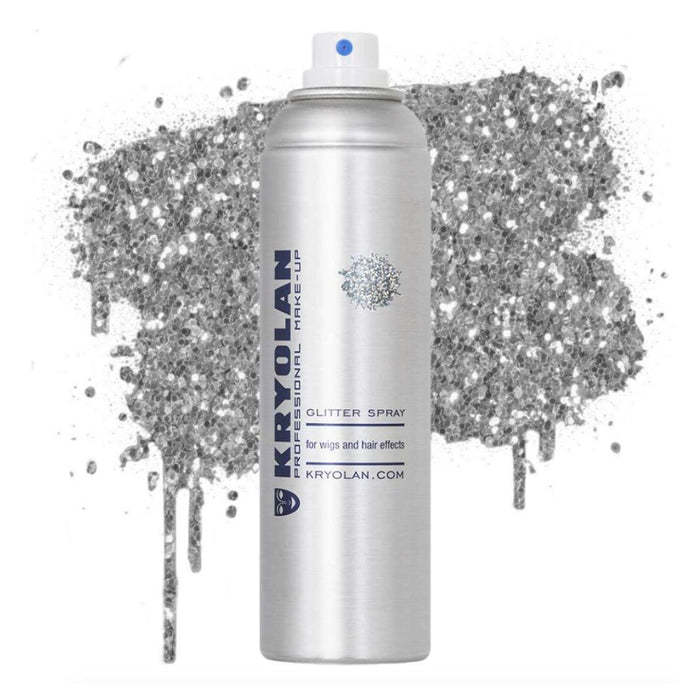 Kryolan Glitter Spray 5oz canister Silver with swatch