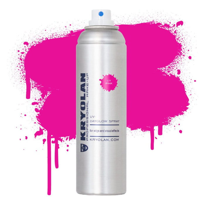 Kryolan UV Color Spray 5oz canister UV Pink with swatch behind