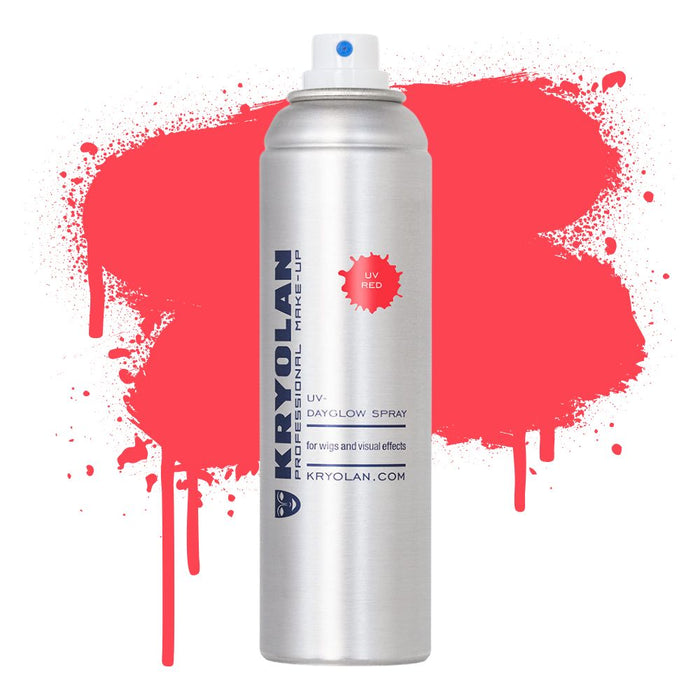 Kryolan UV Color Spray 5oz canister UV Red with swatch behind