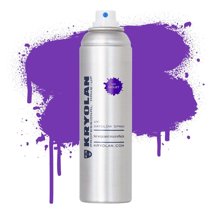 Kryolan UV Color Spray 5oz canister UV Violet with swatch behind