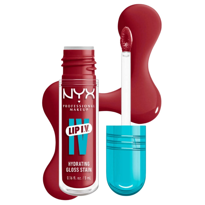 NYX Lip I.V. Hydrating Lip Gloss Stain 10 Berry Thirsty with swatch