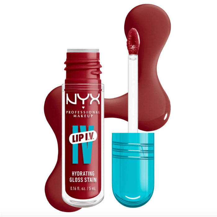 NYX Lip I.V. Hydrating Lip Gloss Stain 13 Cranberry Splash with swatch