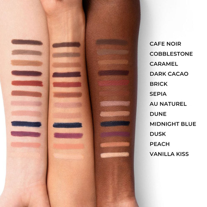 Laura Mercier Caviar Stick Eye Shadow Matte swatches on different skin tones