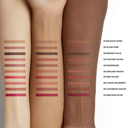 Laura Mercier Caviar Perfecting Lip Liner swatches on different skin tones