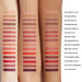 Laura Mercier Caviar Smoothing Matte Lipstick swatches on different skin tones 