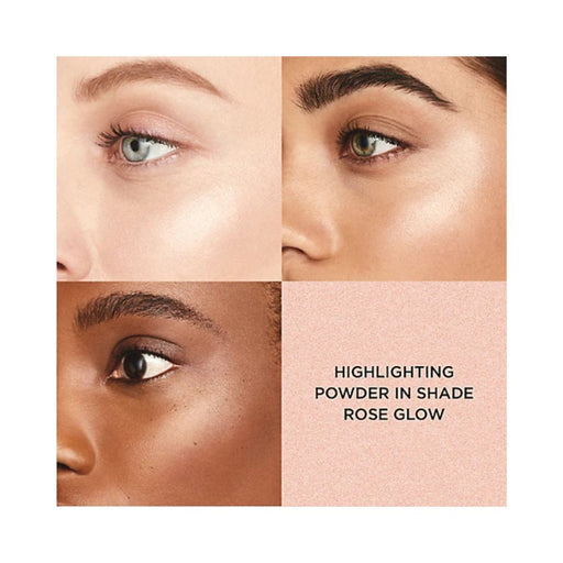 Laura Mercier RoseGlow Highlighting Powder applied on 3 different models of different skin tones
