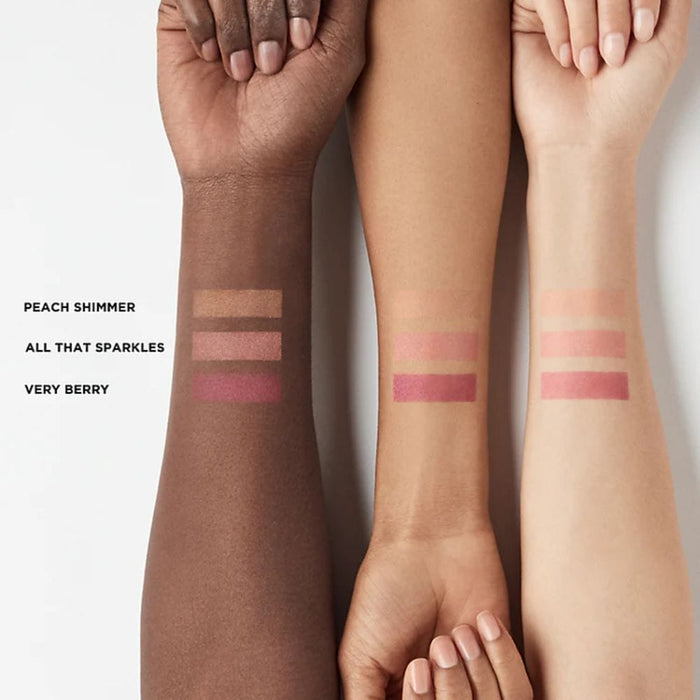 Laura Mercier RoseGlow Blush Color Infusion swatches on different skin tones with names