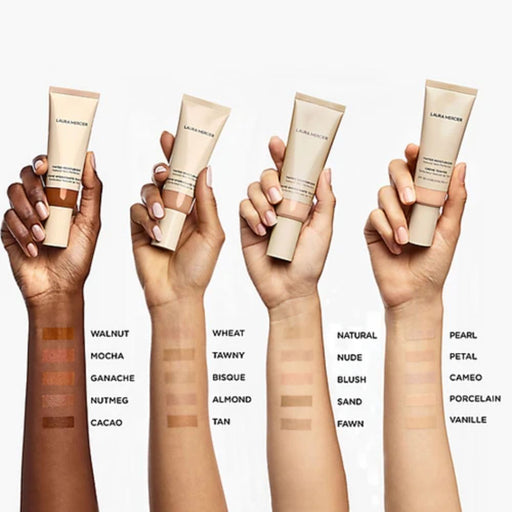 Laura Mercier Tinted Moisturizer Natural Skin Perfector SPF 30 swatches on arms from dark to light