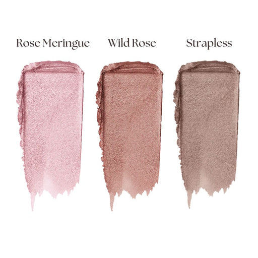 Laura Mercier Crème de la Crème Mini Caviar Stick Trio swatches with names above 