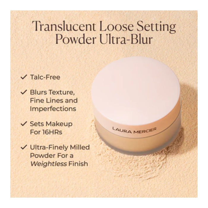 Laura Mercier ultra blur setting powder key selling points information.