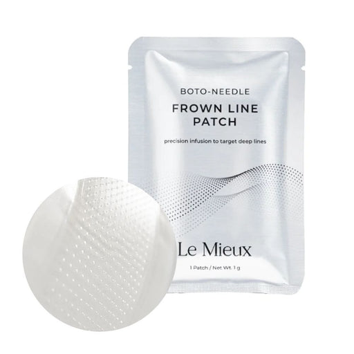 Le Mieux Boto-Needle Frown Line Patch packet and closeup of product in front