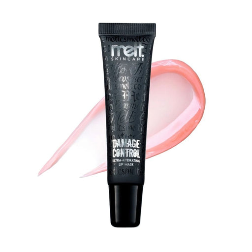 Melt Cosmetics Damage Control Ultra-Hydrating Lip Mask Watermelon with swatch behind