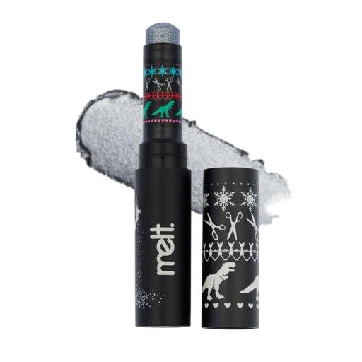 Melt Cosmetics Lustre Slick Eyeshadow Topper Stick Scissorhands with swatch behind