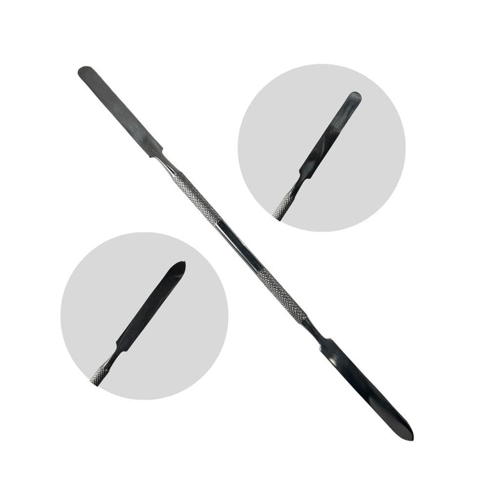 MUA Approved Spatula Double End Flexible with close ups of ends