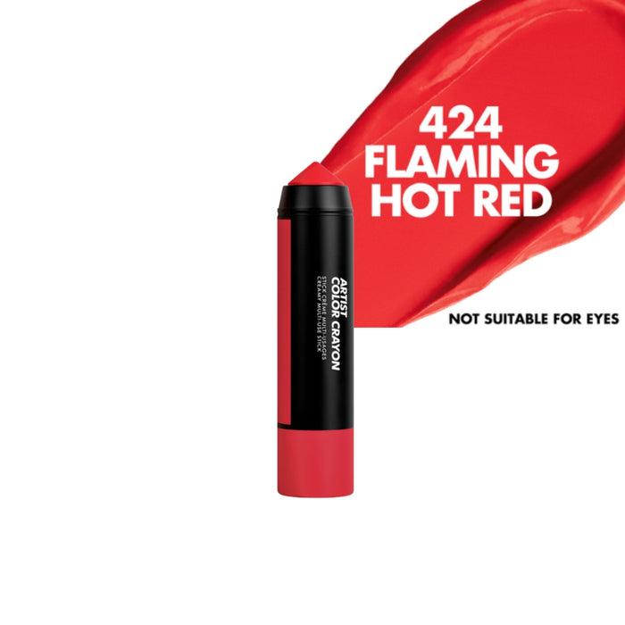Make up for ever artist color crayon with a swatch and name of the shade - 424 Flaming Hot Red