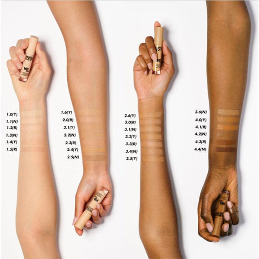 MUFE HD Skin Concealer Arm swatches on 4 different arms