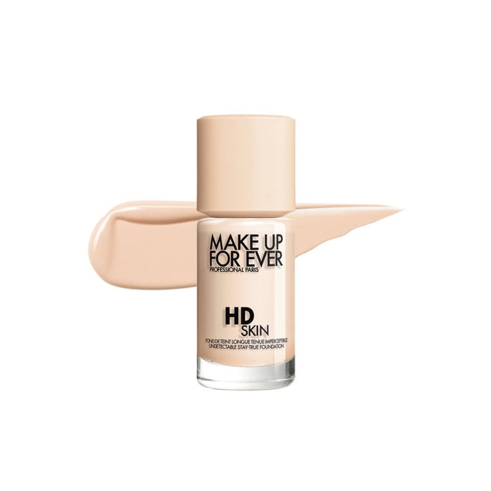 MUFE HD Skin Undetectable Longwear Foundation 1N00 Alabaster with Swatch behind