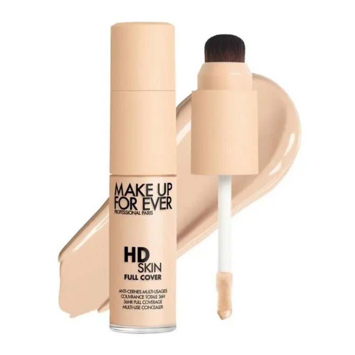 HD Skin Full Cover Multi-Use Waterproof Concealer with swatch behind product against a white background